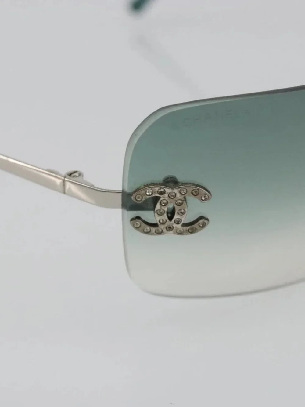 CHANEL COCO Mark Sunglasses metal Green CC Auth 188886